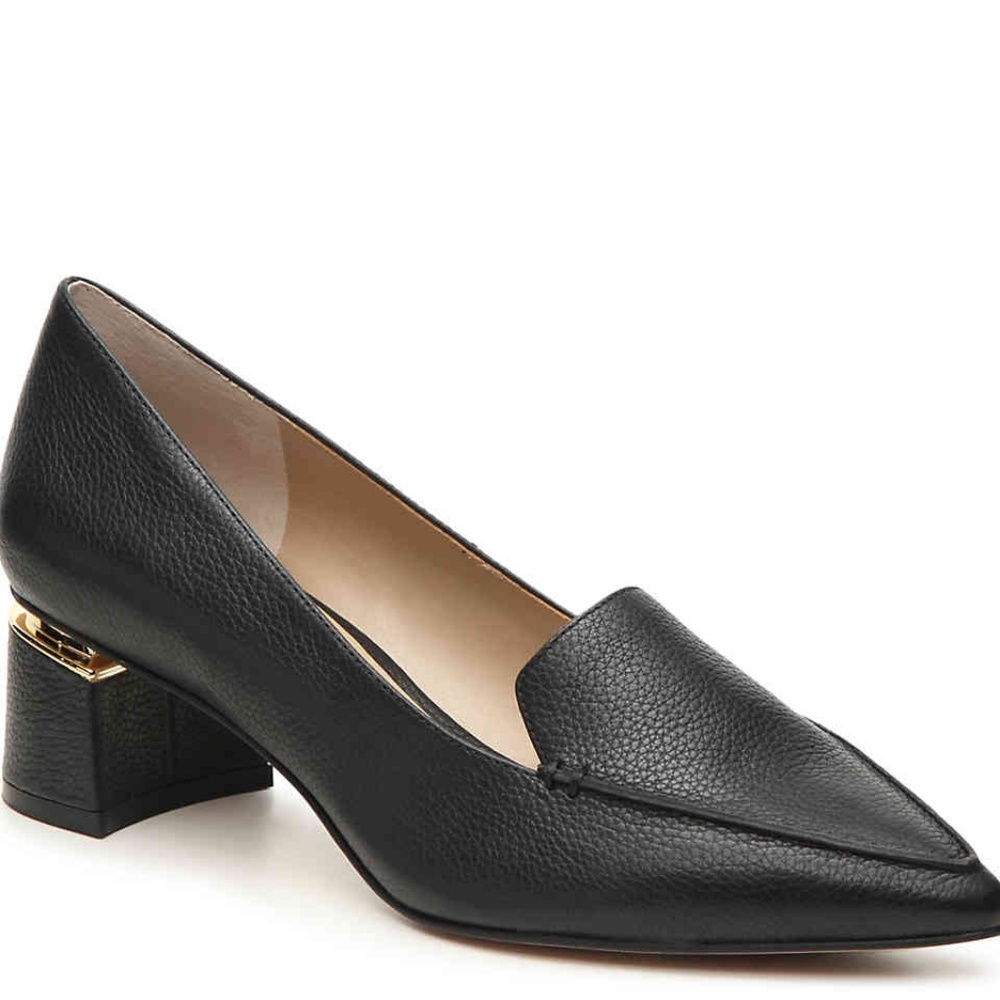 Enzo Angiolini Black Leather Block Heel Pump